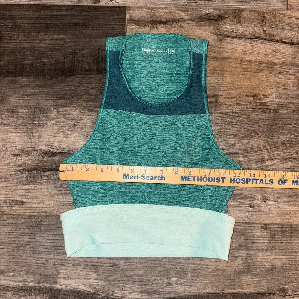 Outdoor Voices tri tone Slashback‎ crop top bra Teal Green Blue Size XS